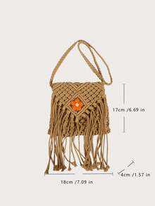 Fabric Zipper High Quality Crossbody Bag Flower Solid Color Stylish Versatile Shoulder Bag Soft Fashion Designer Handbag Summer Shoulder Bag For Women Handmade Tassel Beach Bags Woven Handbags Vacation Shoulder Crossbody Bags New Gift - Camel - View 11