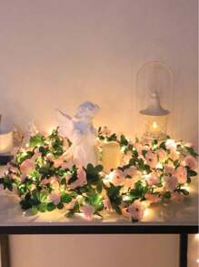 1pc 20LED 2M Pink Rose Vine String Light For Balcony, Window, Bedroom, Dining Room, Garden Decor, Romantic Table Lamp, All Season