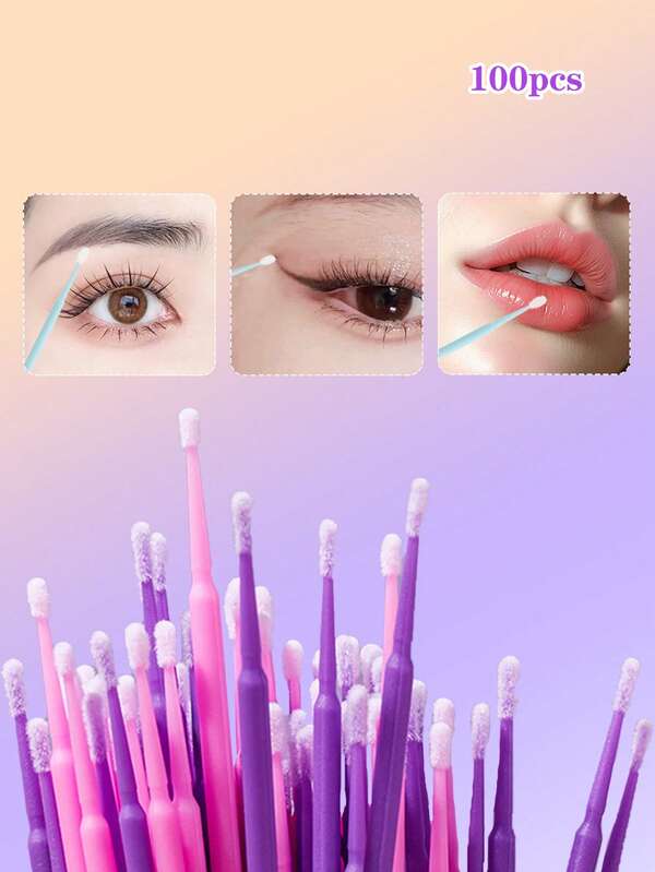 100/50 unidades de bastões de limpeza nano descartáveis coloridos de macaron, bastões de limpeza para extensão de cílios, bastões de limpeza removedores de maquiagem ultrafinos, para contorno, delineador, remoção de maquiagem, limpeza de olhos, lábios e pele