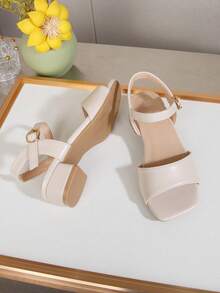 Fashionable And Elegant High-End Party High Heel Sandals, Solid Color Open Toe High Heel Sandals, Breathable And Lightweight Formal Shoes, Suitable For Party, Performance, Banquet, Wedding Square Toe High Heel Sandals - Apricot - View 3