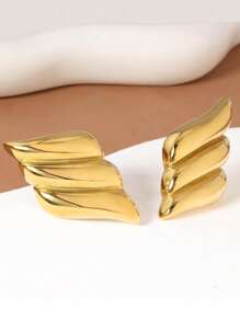 Pendientes grandes y llamativos de oro para mujer, pendientes cuadrados gruesos de oro con textura, pendientes colgantes ligeros con forma de alas y conchas grandes para ella