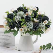 1 Stück künstliche Blumenbestickung, Seidenrosen Strauß, elegant und realistisch, Arrangement aus Seidenblumen für Innenräume, Vase für Esszimmertisch, Brautstrauß, Hochzeitsdekoration, Frühlingsdekoration, Klassenzimmerdekoration, Hochzeitsbogen, Blumenwand, Handblume, Kopfschmuck Kranz, Vase Dekoration