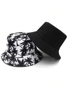 Cappello a secchiello reversibile unisex con stampa di palme, adatto per uso casual quotidiano e vacanze all'aperto. Cappello da sole estivo da uomo, adatto per attività all'aperto estive come escursionismo e pesca