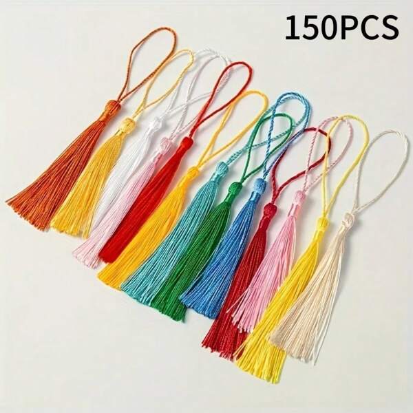 150 piezas de Borlas de Graduación de 13cm de Poliéster, Cordón de Seda de Color, Pequeño Colgante Adecuado para la Decoración de Birretes de Graduación, Marcadores de Libros, Manualidades de Joyería, Llaveros