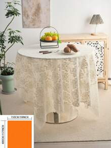 1pc French Style Minimalist Cream Lace Tablecloth With Embroidered Flowers And Bells, Suitable For Outdoor Wedding Decor, TV Cabinet Cover, Birthday Party, Afternoon Tea, Garden Photoshoot Background, All Seasons