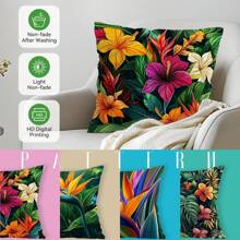 4 pièces Ensemble de housses de coussin imprimées de plantes tropicales et de fleurs, 45 cm x 45 cm, imprimé sur un seul côté