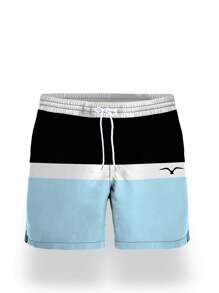 Shorts de verano para hombre con cintura con cordón, bolsillos laterales, de secado rápido, forro de malla, con estampado de patrón, diseño gráfico 3D a contraste de gaviota, casuales y de moda para la playa y vacaciones