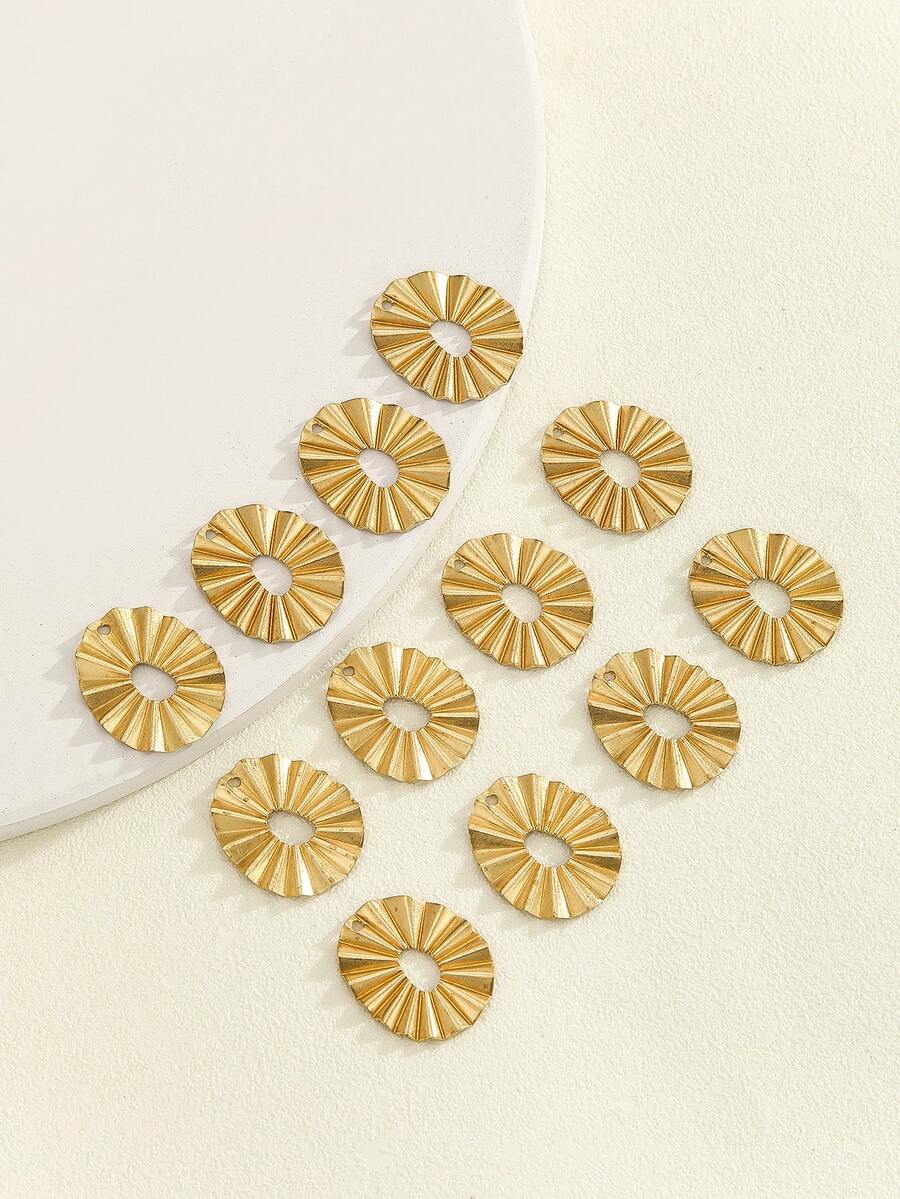 12pcs Hollow Striped Oval Single Hole Copper Material Earring Components, Suitable For DIY Earring Assembly - Brass - View 1