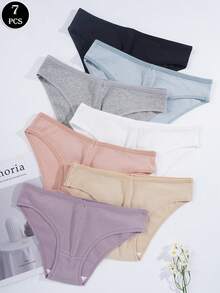 7条装女士棉质内裤性感低腰纯色罗纹针织三角裤舒适透气运动内衣