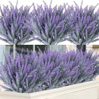 1/5/10PCS Artificial Lavender Outdoor Flowers Fake Plastic Purple Flower Outside UV Resistant For Home Kitchen Wedding Indoor Outdoor Decor, Mother's Day Gifts, Birthday Gifts, Graduation Season Gifts,Wedding Season.,Fake Plants