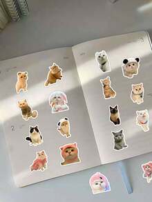 60pcs Cat Stickers, Internet Celebrity Cat Graffiti Stickers, Cute & Funny Cat Face Decals, Cross-Border - Multicolor - View 4