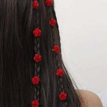 LYSW 10pcs Europe & US Popular Style DIY Braid Decorations - Burgundy Rhinestone Rose Hair Clips & Rings, Hair Braid Accessories HA2790 - Red - View 10