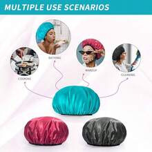 Gorro de ducha para hombres, gorro de pelo reutilizable impermeable de doble capa de satén EVA para mujeres pelo largo (todo negro 4 Pack) - Rosa Rojo-Verde-Azul-Negro - Ver 4