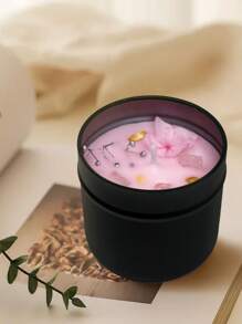 1pc High-End Black Metal Tin Scented Candle, Dried Flowers & Crystal Decor, Natural Soy Wax, Home Decoration, Suitable As Gift For Friend, Holiday, Birthday, Eid Al-Adha, Mother's Day, Father's Day