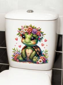 Pegatina decorativa pintada a mano con una linda tortuga marina para el tanque del inodoro, accesorios de decoración de baño, calcomanías florales para el tanque del inodoro, decoración del hogar, pegatinas, vinilos decorativos para el hogar, artículos de decoración de primavera para renovar tu hogar, pegatinas de decoración de ramas, regalos para cumpleaños y graduación