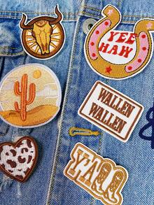 1 set de 2/6 piezas Parches bordados de la serie vaquera del oeste, insignias de poliéster, accesorio decorativo para sombreros de camionero, pegatinas para ropa, parches para planchar o coser, adecuados para mochilas, vaqueros, chaquetas, vestidos, etc. - Triturar - Ver 2