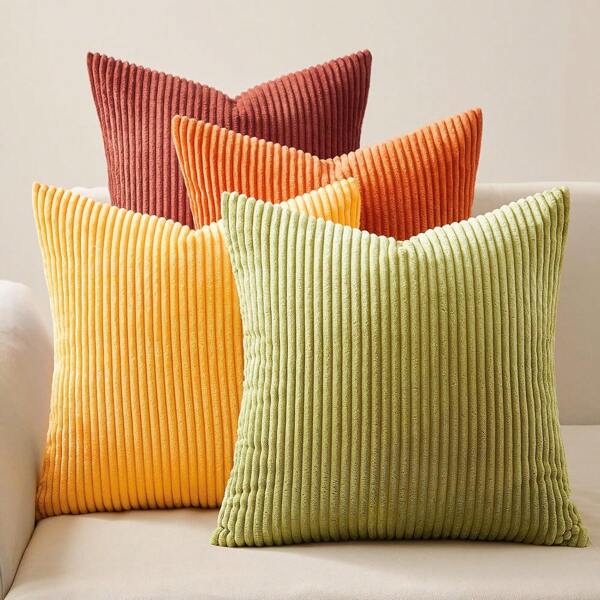 4pcs Soft Velvet Decorative Pillow Covers, Modern Reversible Bohemian Rural Design, Home Decor Throw Pillow Cases, Yellow Orange Color