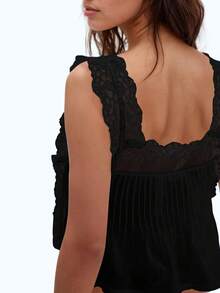Women Y2K Tie Side Lace Eyelet Vest Tops Vintage Floral Embroidery Sleeveless Square Neck Lace Up Loose Sheer Mesh See Through Cropped Tank Tops Aesthetic Camisoles Crop Tops Summer Cute Flower Going Out Shirts Tops Beach Vacation Streetwear - 黑色 - 查看 4