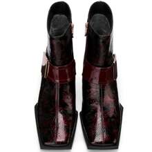 TDD Patent Leather Chelsea Boots For Women Square Toe Ankle Wide Calf Booties Botas Para Mujer Leather Chunky Block Dress Warm Lined Cowboy Cowgirl Ladies 2.5 Inch High Heels