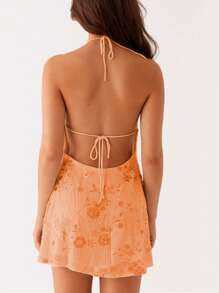 Y2k Sequin Beaded Halter Dress For Women Sexy Sparkle Backless Mini Dress Floral Embellished Rhinestone Club Dresses