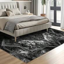 1pc Luxury Black & Gray Vintage Boho Area Rug With American Creative Elements, Rectangular Soft & Anti-Slip Carpet For Outdoor, Entryway, Living Room, Bedroom, Laundry Room, Bathroom, Game Room, Machine Washable, Home Decor