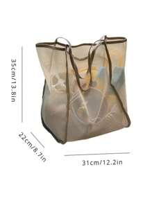 1pc Spacious Beach Bag, Lightweight Transparent Women Tote Bag, Mesh One Shoulder Crossbody Bag, Fashion Versatile Shopping Bag