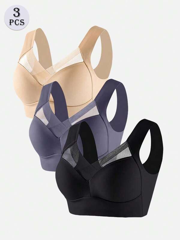 3pcs/Set Seamless Sports Lingerie Bras, Backless Camisole Lingerie Bras, Sexy Silk Lingerie Brassiere Daily Wear