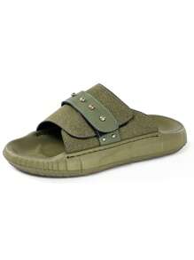 Handmade Stitching Summer Men Hook And Loop Sandals, Thick-Sole Beach Slippers, Vintage Outdoor Breathable Casual Shoes
