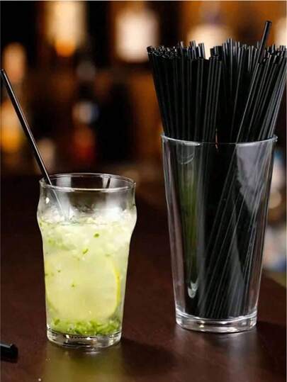 10/30/50/100/200/300/500pcs Disposable 13*0.4cm Black Short Plastic Straws, Suitable For Selling Cocktails, Juices, Coffee And Other Beverages In Bars