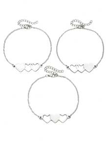 3 Stücke/Set Armband-Set aus Edelstahl in Herzform, ideal als Muttertagsgeschenk oder für den täglichen Gebrauch von Frauen