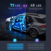 Car LED Lights Smart Interior Lights With App Control 72 LED 16 Million Colors With APP And Remote Control Music Sync Color Change RGB For LED Lighting Kits For Car With Car Charger DC 12V Car Accessories Car Must Haves Accesorios Para El Carro Car Decor