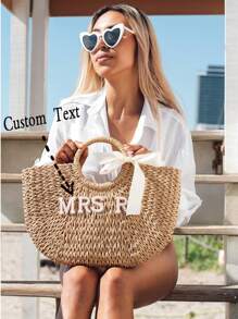 Borsa di paglia personalizzata, borsa da spiaggia personalizzata per signore, cestino di paglia personalizzato, borsa per festa di addio al nubilato, borsa da spiaggia personalizzata, borsa di paglia, borsa personalizzata, regalo per la festa della mamma, università