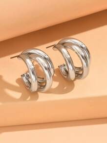 1 Paar sommerlicher, einfacher, gestaffelter, extra großer Dreiring-Ohrclip, weiblich, mehrschichtig, personalisiert, retro, elegant, hochwertige Ohraccessoires