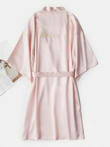 1pc A Lady's Wedding Bridesmaid Girlfriend Party Bride Embroidered Bathrobe, Wedding Party Robe Outdoor Wedding Holiday Party Supplies Home Bathroom Decor Summer, For Fall, Winter - Pink Bridesmaid Bathrobe - View 10