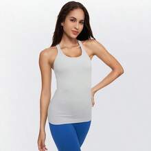 Yoga Racerback Tank Top For Women With Built In Bra,Women's Padded Sports Bra Fitness Workout Running Shirts - 靜灰色 - 查看 2