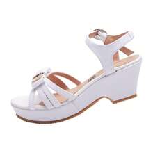 Zapatillas de niña con tacón grueso de 4 cm, suela anti derrapante, correa ajustable al tobillo y moño decorativo con brillos - Calzado elegante y cómodo para ocasiones especiales - Blanco - Ver 5