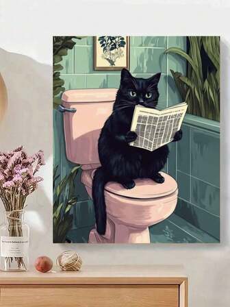 1 set katt på toalett anpassat gör-det-själv-målning efter siffror-kit, noggrant utformad oljemålning för att uttrycka din personliga stil, välj en för att dekorera ditt utrymme