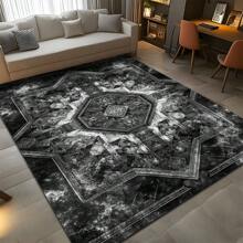 1pc Luxury Black & Gray Vintage Boho Area Rug With American Creative Elements, Rectangular Soft & Anti-Slip Carpet For Outdoor, Entryway, Living Room, Bedroom, Laundry Room, Bathroom, Game Room, Machine Washable, Home Decor
