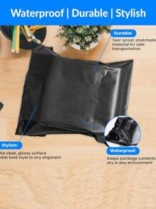 50 opakowań czarnych torebek wysyłkowych z polietylenu - super wytrzymały materiał PE, samoprzylepny klej, wodoodporny, krawędzie, bardzo duży rozmiar do pakowania hurtowego na powrót do szkoły