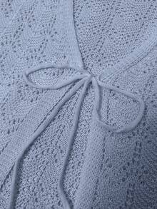 Women's Beach Cover Up Cardigan - Hollow Out Knitwear Top With Bow Tie, V-Neck Loose Drop Shoulder Design, Bikini Women Crochet Crop Tops Tie Front Bell Long Sleeve Knit Shrug Shrugs Girl's Knitted Plus Size Flounce, Spring Summer Fall