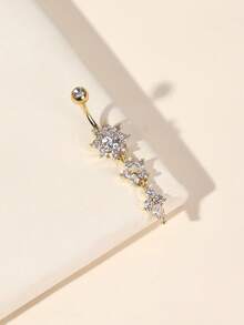 1pc 18pcs Cubic Zirconia 3-Piece Navel Belly Button Ring - Yellow Gold - View 2