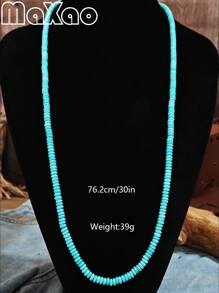 Women's Retro Bohemian Style Turquoise Bead Necklace, Vintage Western Cowgirl Fashion, Suitable For Everyday Wear, Add To Your Jewelry Collection