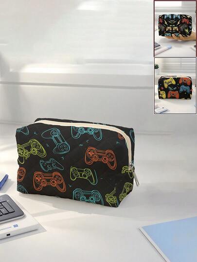1pc Cartoon Colorful Gamepad Pattern Toiletry Bag, Portable Cosmetic Organizer, Multipurpose Storage Pouch, Travel Wash Bag, For Small Items, Travel Storage Bag, For Home, Gifts, Holidays And Festivals, Suitable For Teens, School Makeup Bag, Back To School Supplies, Cosmetic And Toiletry Storage, School Supplies, Storage Bag, Room Decor