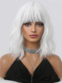 White Bob Wigs For Women Curly Wavy Wigs With Bangs Short Heat Resistant Synthetic Wigs For Party Costume Daily Wear Colorful Wigs Cosplay, Party Wedding Hair Wigs And Daily Wear Coachella Music Festival - 白色 - 查看 3