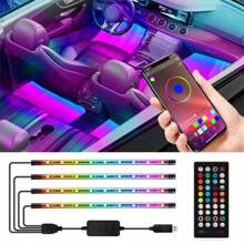 Car LED Lights Smart Interior Lights With App Control 72 LED 16 Million Colors With APP And Remote Control Music Sync Color Change RGB For LED Lighting Kits For Car With Car Charger DC 12V Car Accessories Car Must Haves Accesorios Para El Carro Car Decor