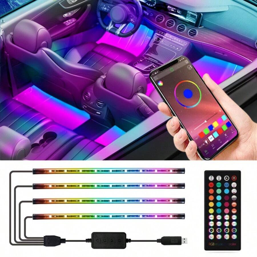 72 LED USB Interior Car Lights Dream Color APP Control With Remote Music Sync Color Change RGB Neon Footwell Under Dash Chasing Inside Light Kits For Cars Truck ATV  Car Accessories Car Lights Car Decor - APP控制/無線遙控 - 查看 1