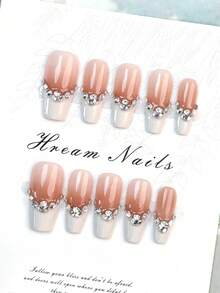 10片手工美甲贴片,粉白法式闪光水钻美甲贴片,日常高端甜美美甲,可爱创意美甲,卡通甜美酷炫,独特高端美甲,情人节美甲,Y2K风格美甲,简约按压式美甲贴片,美甲用品,手工按压式美甲贴片 - 粉色 - 查看 18