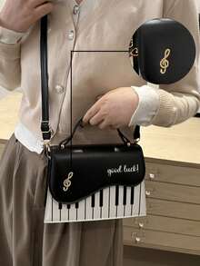 Customizable Personalized Name Handbag For Women, Fashionable Contrasting Printed Small Square Bag, Sweet And Girlish Personalized Piano Note Crossbody Bag, Suitable For Casual Shopping And Gift Giving, Suitable As A Gift For Family And Friends - Multicolor - View 6