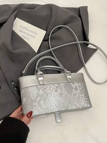 Nischenentwurf 2025 neue Schlangenhaut-PU-Leder Patchwork Retro vielseitige Handtasche, multifunktionale modische Umhängetasche geeignet für Frauen, für den täglichen Gebrauch & als Geschenk - Silber - Übersicht 7