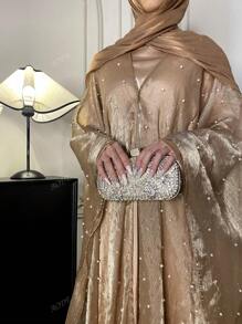 Set de 2 piezas de elegante bata con diseño de perlas y cielo estrellado, de lujo para mujer, ideal para fiestas, bailes, graduación, Eid, dama de honor
